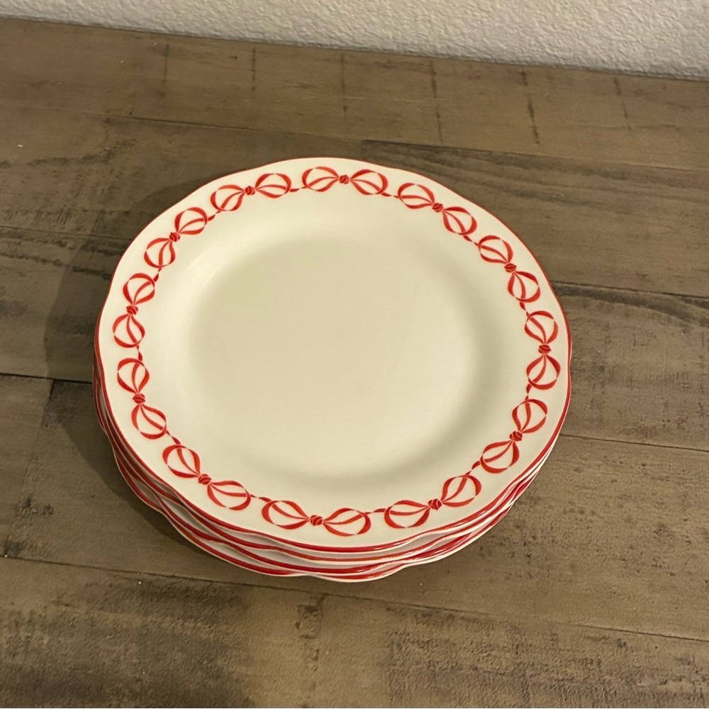 Red Bows Salad Plates, Set of 4.